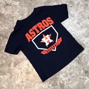 Kids Houston Astros Baseball Navy Blue and Orange T-Shirt